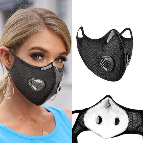 Reusable KN95 Sports Face Mask | Carbon Activated PM2.5 Filtration Reusable Sports Mask FluShields Mesh Black 1 Mask 10 Filters
